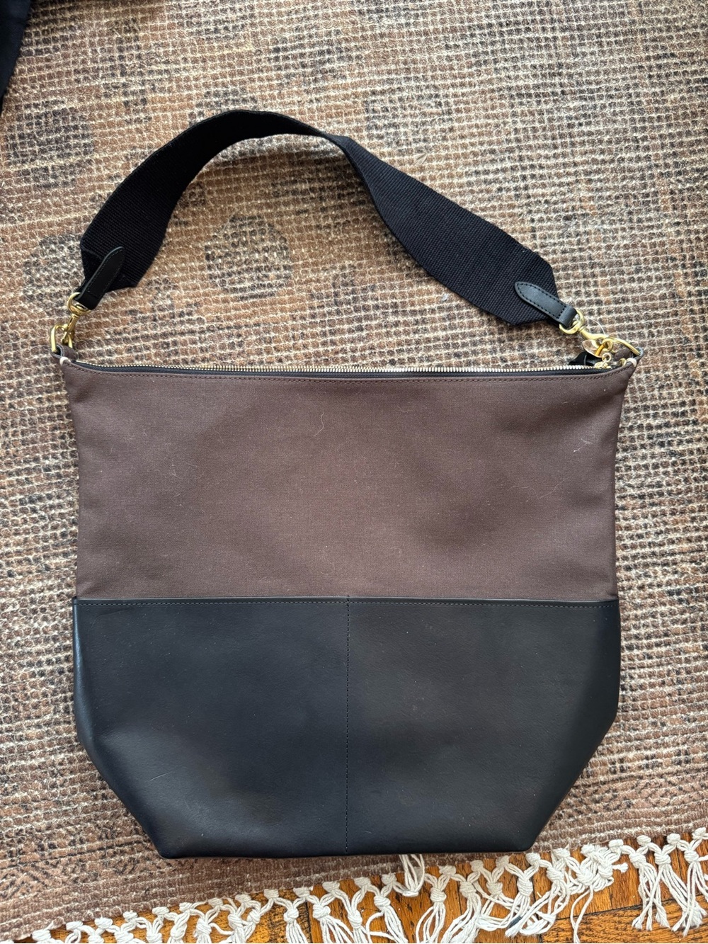Clare V. Sophie Canvas and Leather Two-Tone Shoulder Bag - Brown/Black